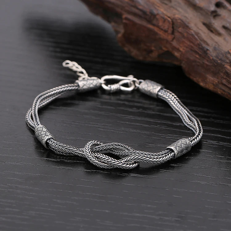 Silver Weaving Rope Foxtail Chain Bracelet Vintage Jewelry