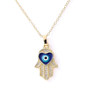 Zircon Hamsa Hand Evil Eye Necklace for Women