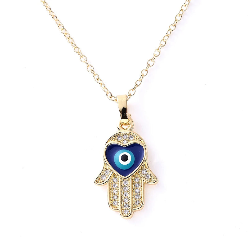 Zircon Hamsa Hand Evil Eye Necklace for Women