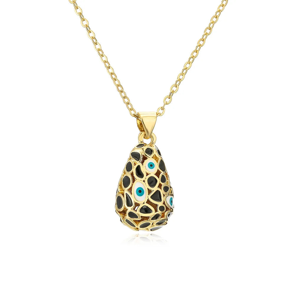Water Drop Evil Eye Pendant Necklace Colorful Enamel 18K Plated Y2K