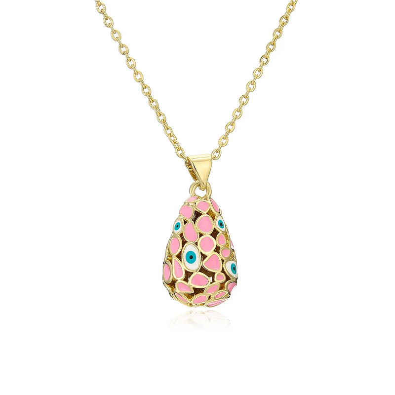 Water Drop Evil Eye Pendant Necklace Colorful Enamel 18K Plated Y2K