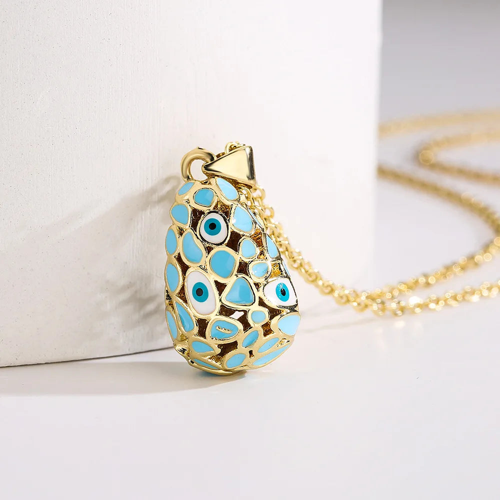 Water Drop Evil Eye Pendant Necklace Colorful Enamel 18K Plated Y2K