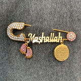 Evil Eye Stainless Steel Pink Brooch Ayatul Kursi Baby Pin
