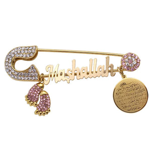 Evil Eye Stainless Steel Pink Brooch Ayatul Kursi Baby Pin