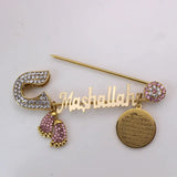 Evil Eye Stainless Steel Pink Brooch Ayatul Kursi Baby Pin