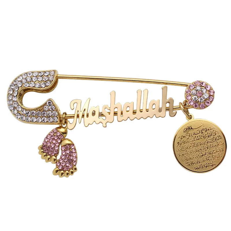 Evil Eye Stainless Steel Pink Brooch Ayatul Kursi Baby Pin