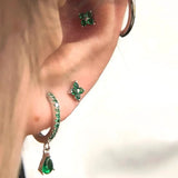 Turquoise 925 Silver Ear Needle Green Zircon Pendant Earrings