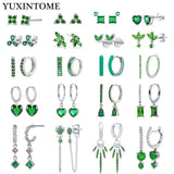 Turquoise 925 Silver Ear Needle Green Zircon Pendant Earrings