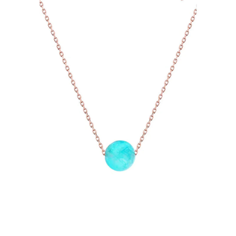 Turquoise Ball Pendant Necklace on Rose Plated Chain