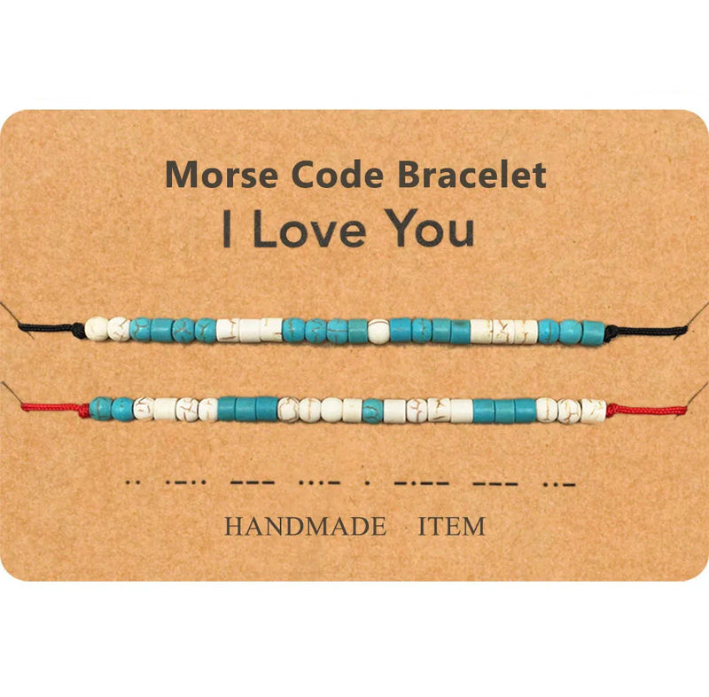 Turquoise Beads Morse Code Bracelet - Family/Couple/Friendship