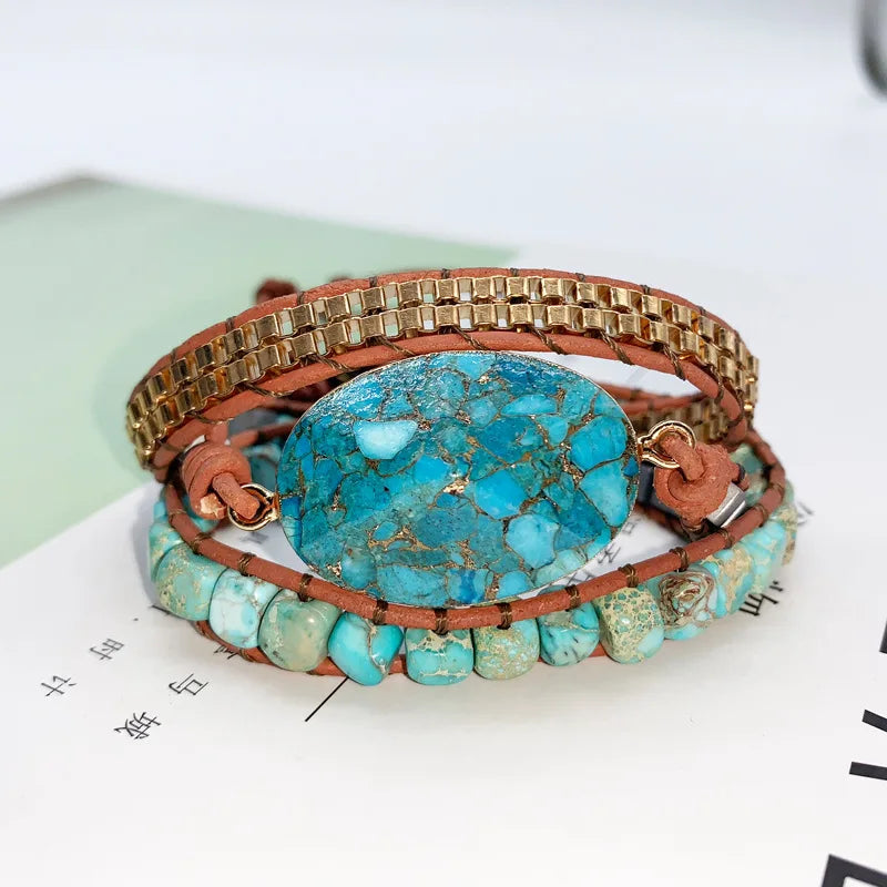 Turquoise Braided Bracelet Lucky Stone Colorful Woven Charm Bracelet for Women
