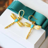 Turquoise Dragonfly Ear Hook Chinese Craft Charm Women's Gift