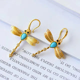 Turquoise Dragonfly Ear Hook Chinese Craft Charm Women's Gift