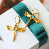 Turquoise Dragonfly Ear Hook Chinese Craft Charm Women's Gift
