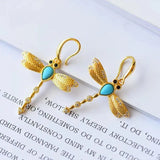Turquoise Dragonfly Ear Hook Chinese Craft Charm Women's Gift