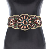 Turquoise Flower Women Belt Charms Ethnic Beads Elastic Waistband
