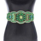Turquoise Flower Women Belt Charms Ethnic Beads Elastic Waistband