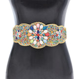 Turquoise Flower Women Belt Charms Ethnic Beads Elastic Waistband