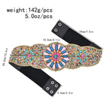 Turquoise Flower Women Belt Charms Ethnic Beads Elastic Waistband