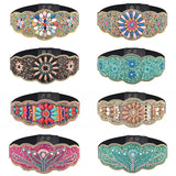 Turquoise Flower Women Belt Charms Ethnic Beads Elastic Waistband