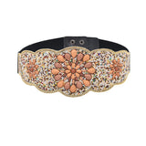 Turquoise Flower Women Belt Charms Ethnic Beads Elastic Waistband