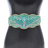 Turquoise Flower Women Belt Charms Ethnic Beads Elastic Waistband