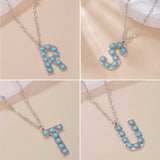 Turquoise Initial Necklace Letter Pendant Necklaces Alphabet Pendant Necklace
