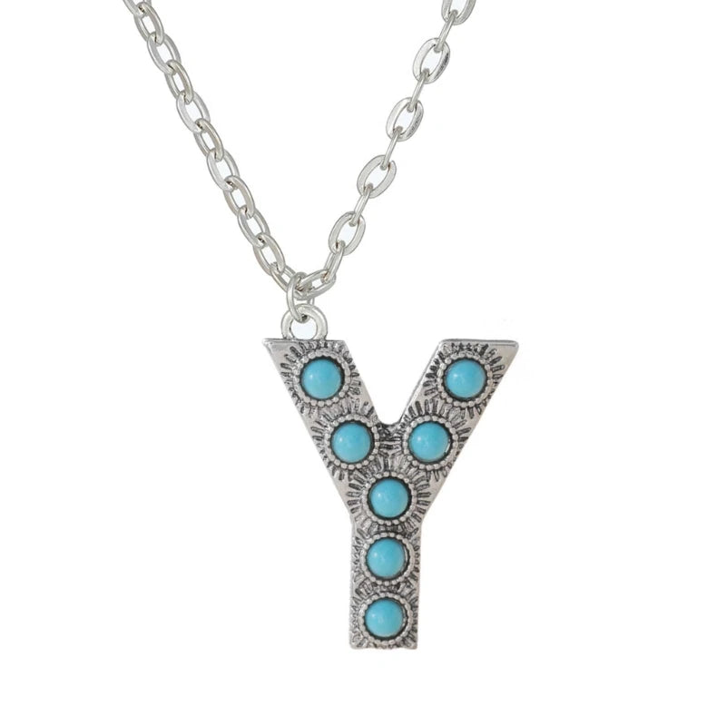 Turquoise Initial Necklace Letter Pendant Necklaces Alphabet Pendant Necklace