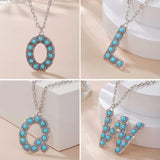 Turquoise Initial Necklace Letter Pendant Necklaces Alphabet Pendant Necklace