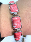 Turquoise Jade Silver Stone Bracelet 7.5'' Beads Jewelry Gift
