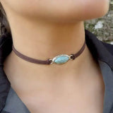 Turquoise Leather Rope Clavicle Chain Necklace for Women