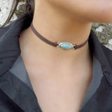 Turquoise Leather Rope Clavicle Chain Necklace for Women