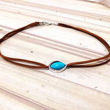 Turquoise Leather Rope Clavicle Chain Necklace for Women