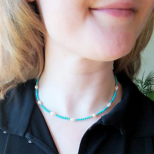Turquoise & Freshwater Beads Choker Boho Women's Necklace