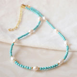 Turquoise & Freshwater Beads Choker Boho Women's Necklace