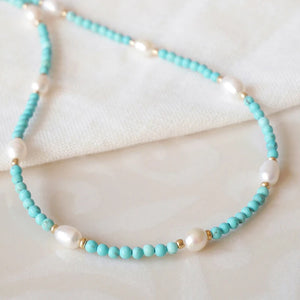 Turquoise & Freshwater Beads Choker Boho Women's Necklace