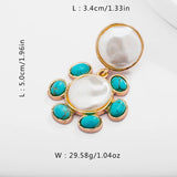 Turquoise Stone Cream Pearl Stud Earrings Plating Gift Style HE22109