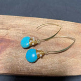 Turquoise Rice Pearls Earrings 18k Hook Ear Stud Classic Jewelry