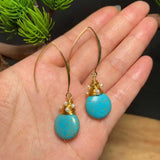 Turquoise Rice Pearls Earrings 18k Hook Ear Stud Classic Jewelry