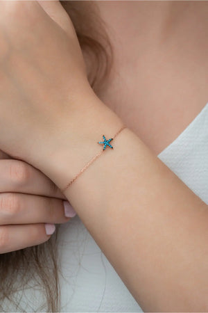 Turquoise Stone Starfish Bracelet 925 Sterling Silver Casual Jewelry