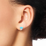 Turquoise & Baguette-Cut Stones Ear Studs 925 Silver