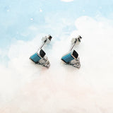 Turquoise & Baguette-Cut Stones Ear Studs 925 Silver