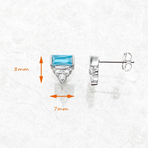 Turquoise & Baguette-Cut Stones Ear Studs 925 Silver