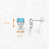 Turquoise & Baguette-Cut Stones Ear Studs 925 Silver