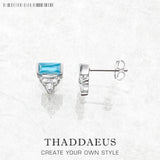 Turquoise & Baguette-Cut Stones Ear Studs 925 Silver