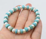 Turquoise Roundel Freshwater Pearl Bracelet 7.5 Inches