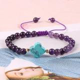 Turquoise 4 Leaf Clover Bracelet Women Tiger Eye Amethyst Pink Crystal Beads
