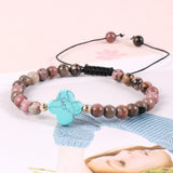 Turquoise 4 Leaf Clover Bracelet Women Tiger Eye Amethyst Pink Crystal Beads