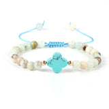 Turquoise 4 Leaf Clover Bracelet Women Tiger Eye Amethyst Pink Crystal Beads