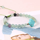 Turquoise 4 Leaf Clover Bracelet Women Tiger Eye Amethyst Pink Crystal Beads